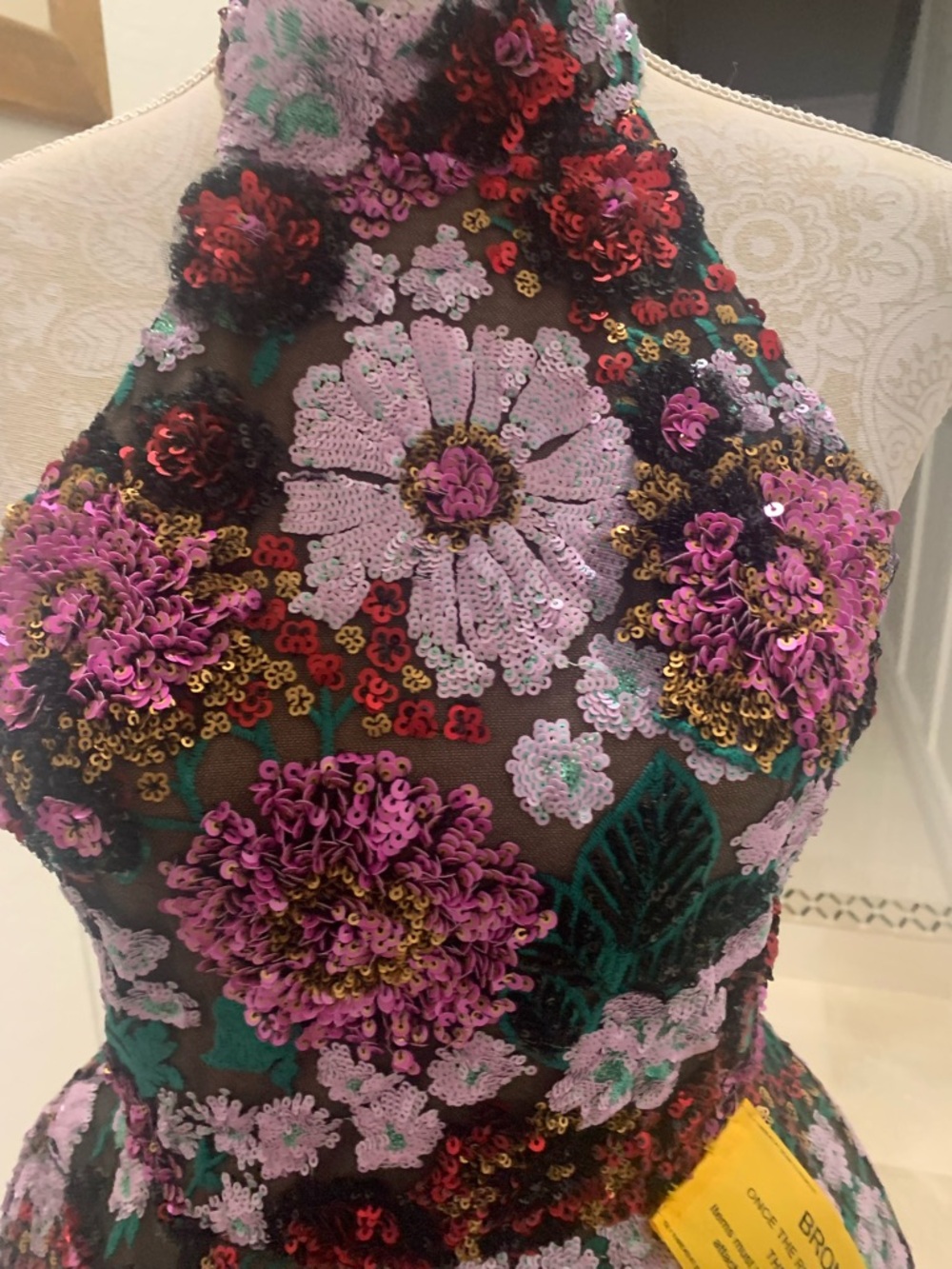 New BRONX AND BANCO Deirdre Floral Sequinned Halter Dress Size S / 4 US - Picture 14 of 16